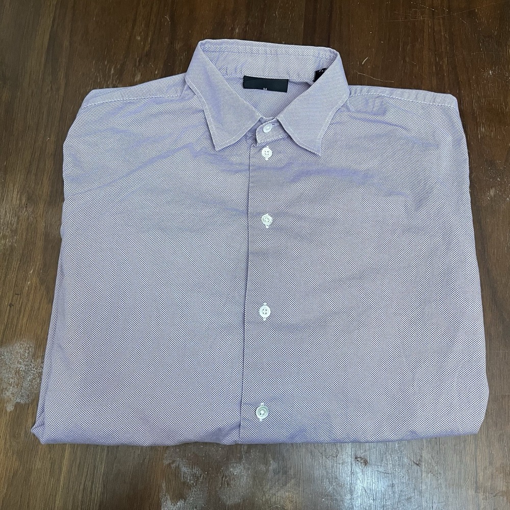 Emporio Armani Mens Dress Shirt Large Purple Micro Check Button Up OCBD